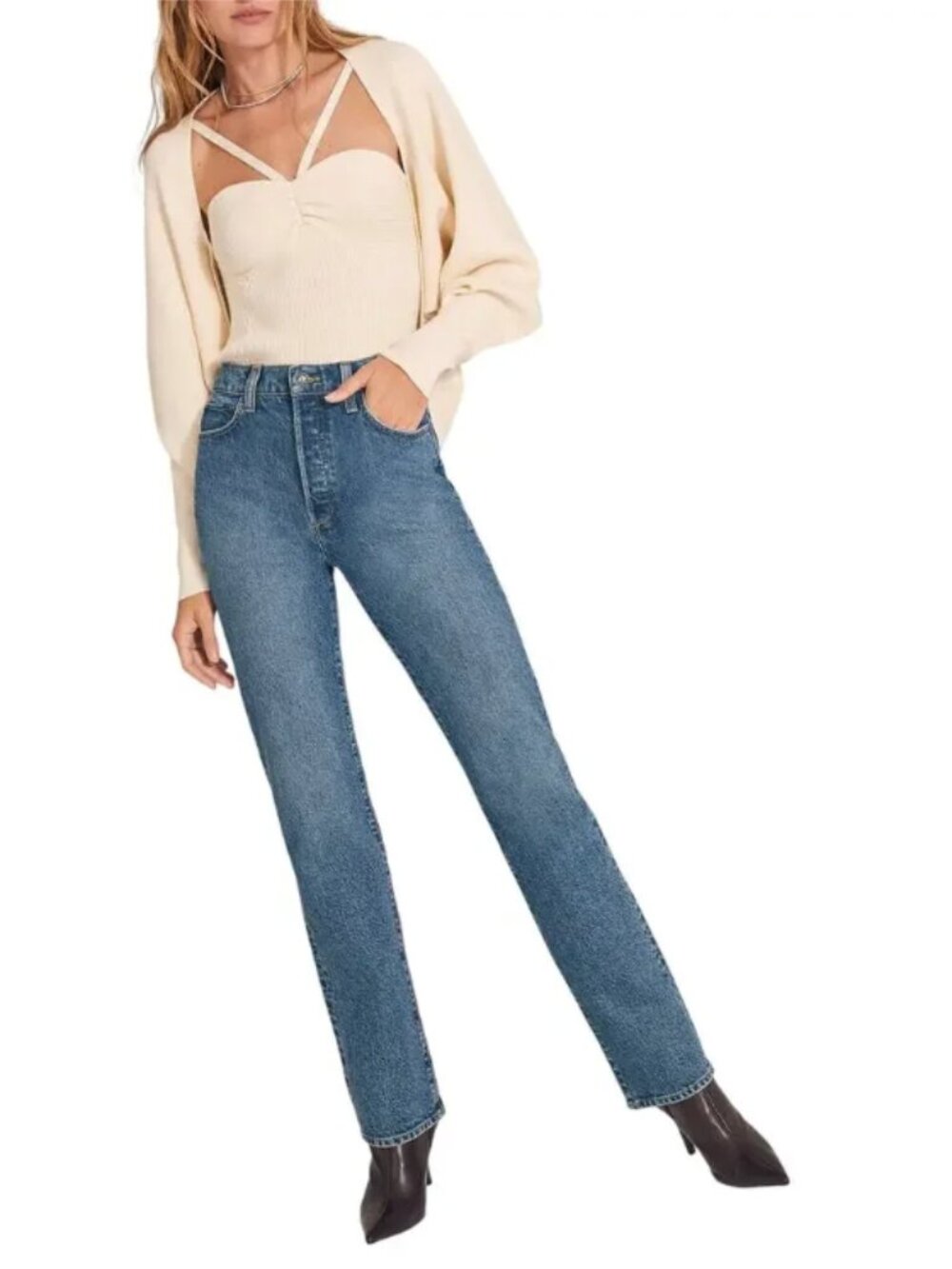 Favorite Daughter The Vivi High Rise Long Straight Jeans in Iris, size 31